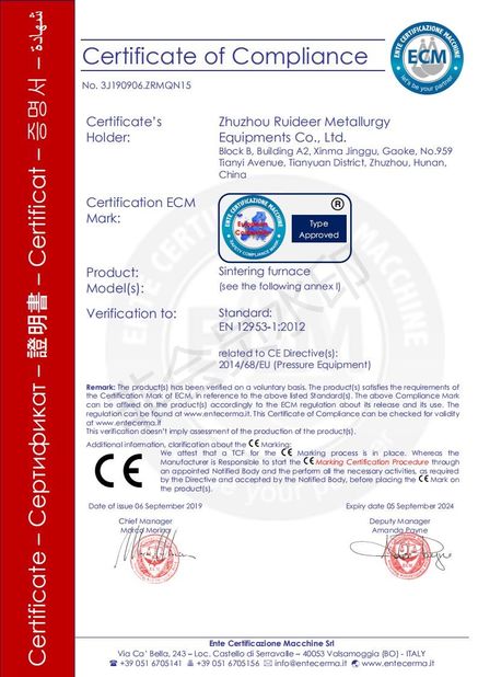 الصين Zhuzhou Ruideer Metallurgy Equipment Manufacturing Co.,Ltd الشهادات